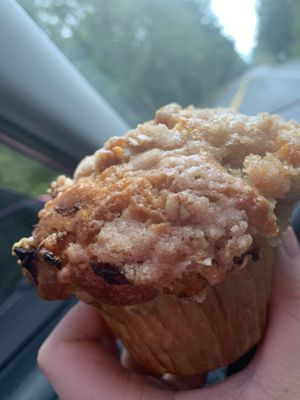 Vegan peach cobbler muffin ~ tasty with my hemp milk latte. at Zola's Cafe in Auburn