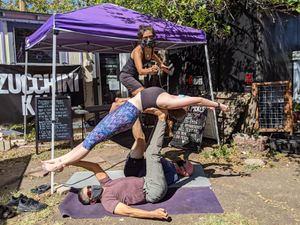 She tried to stab us with a summer squash but the cupcakes stole the zucchini from her hand. at Zucchini Kill - North Loop in Austin