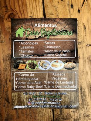 Flyer with information at Casa Vegetariana in Medellin