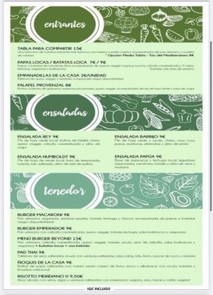 Menu as of July 2022  at Veggie Penguin in Tenerife