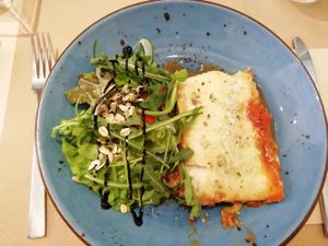 Veggie lasagna at Veggie Penguin in Tenerife