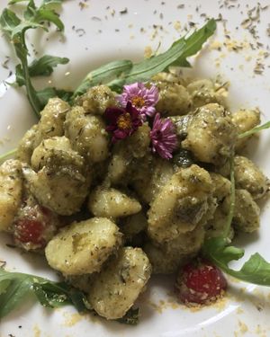 Gnocchi with pesto at Veggie Penguin in Tenerife