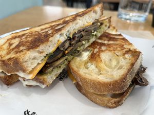 Mushroom pesto cheddar cheese toastie   at Shift Eatery in Surry Hills