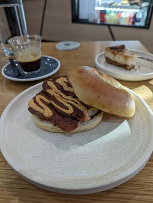 Bacon and egg bagel at Shift Eatery in Surry Hills