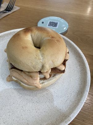 Bacon + egg bagel  at Shift Eatery in Surry Hills