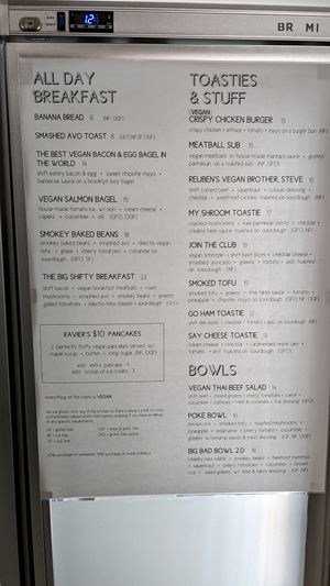 Fully vegan menu as of July 2023 at Shift Eatery in Surry Hills