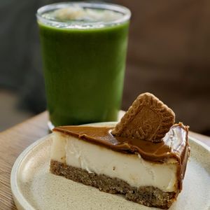 Vegan Biscoff Cheesecake, Vegan Green Machine Smoothie at Shift Eatery in Surry Hills
