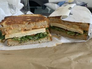 Really tasty roasted Smokey tofu sandwich    at Shift Eatery in Surry Hills