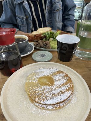 Pancakes and a big brekkie style dish   at Shift Eatery in Surry Hills