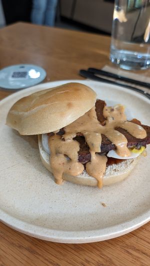 The bacon and egg bagel, $16 at Shift Eatery in Surry Hills