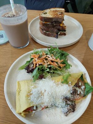 Vegan omelette and mushroom toastie at Shift Eatery in Surry Hills