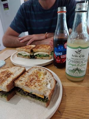 Mushroom (front) & Tofu (back) toasties at Shift Eatery in Surry Hills