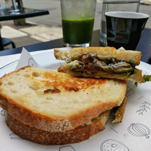 My shroom toastie and green smoothie at Shift Eatery in Surry Hills