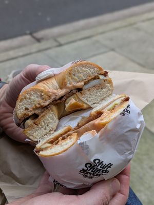 Bacon and egg bagel sandwich at Shift Eatery in Surry Hills