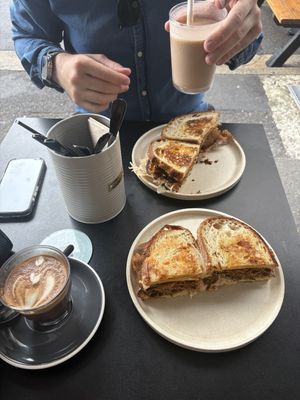 Two Reuben’s and a protein shake and mocha   at Shift Eatery in Surry Hills
