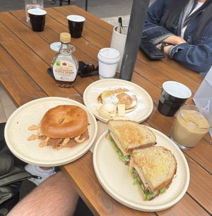 Bagel, pancake with ice cream, tofu sandwich   at Shift Eatery in Surry Hills