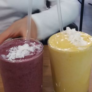 Berry and mango smoothies at Shift Eatery in Surry Hills