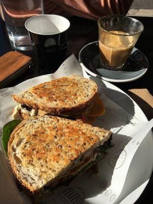Sandwich and coffee at Shift Eatery in Surry Hills