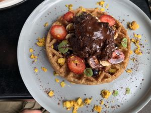 Waffles w notella  at Shift Eatery in Surry Hills