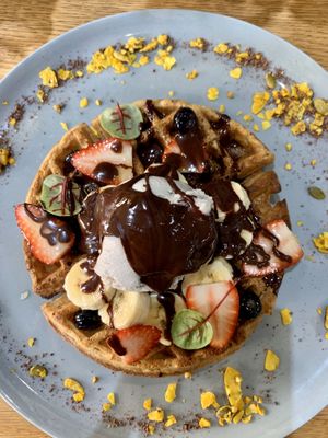 Chia waffle with notella at Shift Eatery in Surry Hills