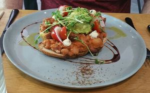 Close up of Smokey Beans and Avocado dish. at Shift Eatery in Surry Hills