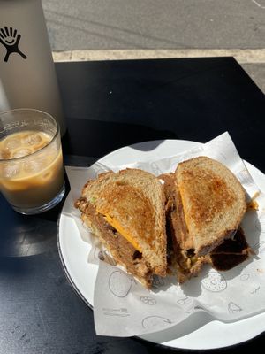 Reuben Sanga & Iced Oat latte at Shift Eatery in Surry Hills