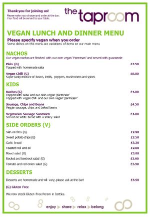 The Taprooms stand-alone vegan menu!!! at The Taproom in St Ives