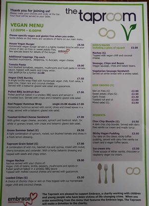 The Taproom Menu - August 2019 at The Taproom in St Ives