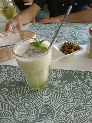 Fresh melon and mint juice (yum!) at Kuki's in Viella