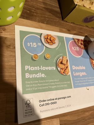 Plant based deal - bread + nuggets  at Panago Pizza in Canmore