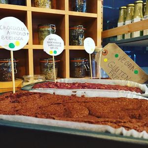 Vegan cakes with the green dots :) at The Wilds in North London