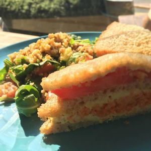 Vegan and gluten free - Toast with hummus, pickled tomato and carrot at The Wilds in North London