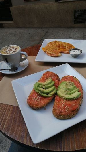 My breakfast today - super tasty at Freedom Cakes Bakery in Madrid