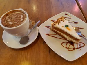 Carrot cake + Cappuccino (not in that order) at Freedom Cakes Bakery in Madrid