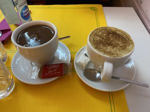 Chocolate and cappuccino  at Freedom Cakes Bakery in Madrid