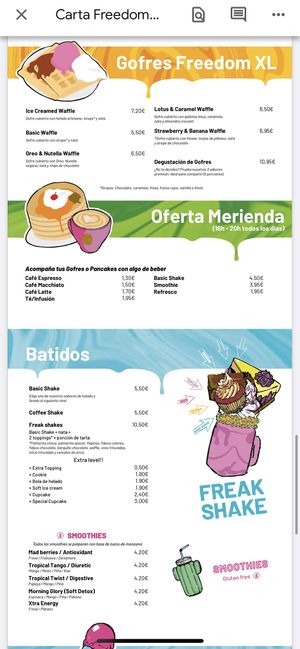 Menu  at Freedom Cakes Bakery in Madrid