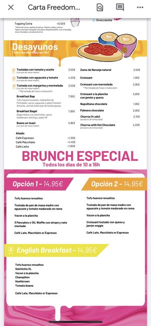 Menu  at Freedom Cakes Bakery in Madrid