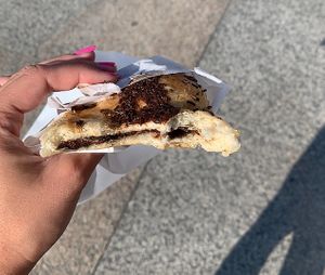 Chocolate pastry, generously filled at Freedom Cakes Bakery in Madrid