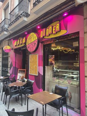 Colourful entrance  at Freedom Cakes Bakery in Madrid