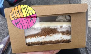 Vegan white chocolate cake!  at Freedom Cakes Bakery in Madrid