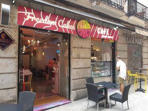 Relocated to c/Cadiz with outdoor seating and much more tables inside at Freedom Cakes Bakery in Madrid