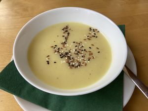 Potato soup at Simple Green in Zagreb