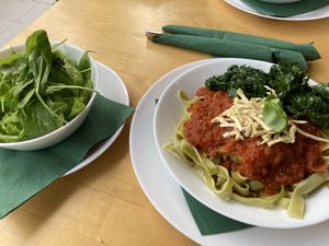 Pasta with side salad at Simple Green in Zagreb