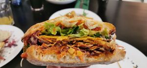 Vegan kebab with vegan cheese - it says that there's BBQ sauce in, which I'm not a fan of, but you can't taste it at all and the sauce is unbelievably good. The bread is like "lepi at Simple Green in Zagreb