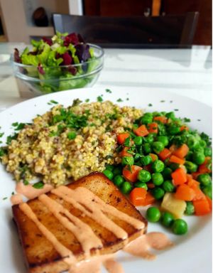 Tofu with veggies and cous cous at Simple Green in Zagreb