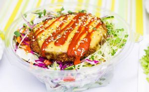 Mixed salad with a burger and vegan cheese at Simple Green in Zagreb