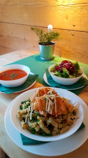 Pasta, tofu and the salad
Tomato creamy soup ❤ at Simple Green in Zagreb