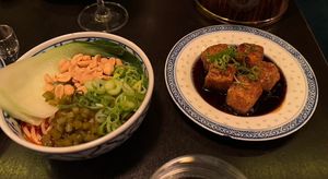 Dandan rice noodles (169kr) + Ginger fragrant tofu (139kr)  at Surfers in Stockholm