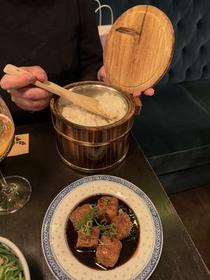 Bucket of rice (free, I guess)  at Surfers in Stockholm