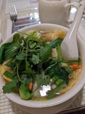 Wonton soup at Loving Hut in Seattle